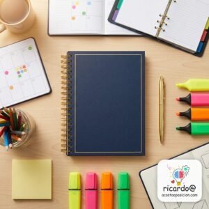 Programación Didáctica de Educación Primaria en Canarias: dossier encuadernado junto a un planificador anual y material de aula